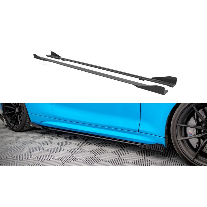 Street Pro Rajouts Des Bas De Caisse MAXTON + Flaps BMW M2 F87 Noir-Rouge + Rabats Brillant